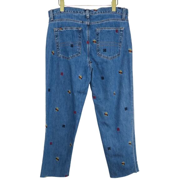 1990s Vintage Tommy Hilfiger High Rise Straight Mom Jeans Patches Size 10 34" - Picture 5 of 8